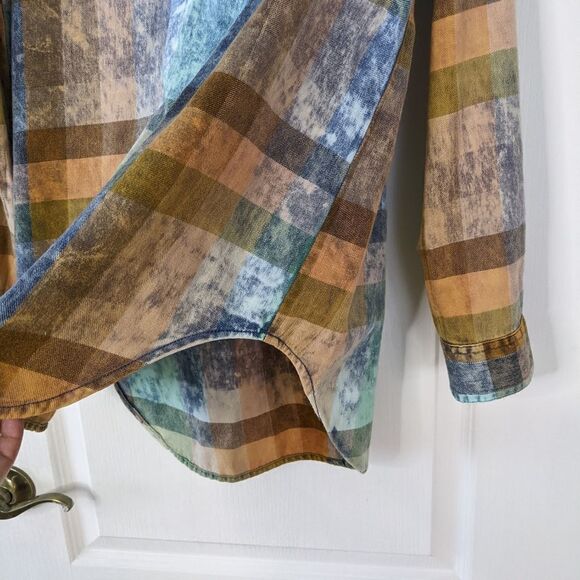 Anthropologie Isabella Sinclair Plaid Ruffle Shirt Top Medium @L1 - Picture 5 of 9